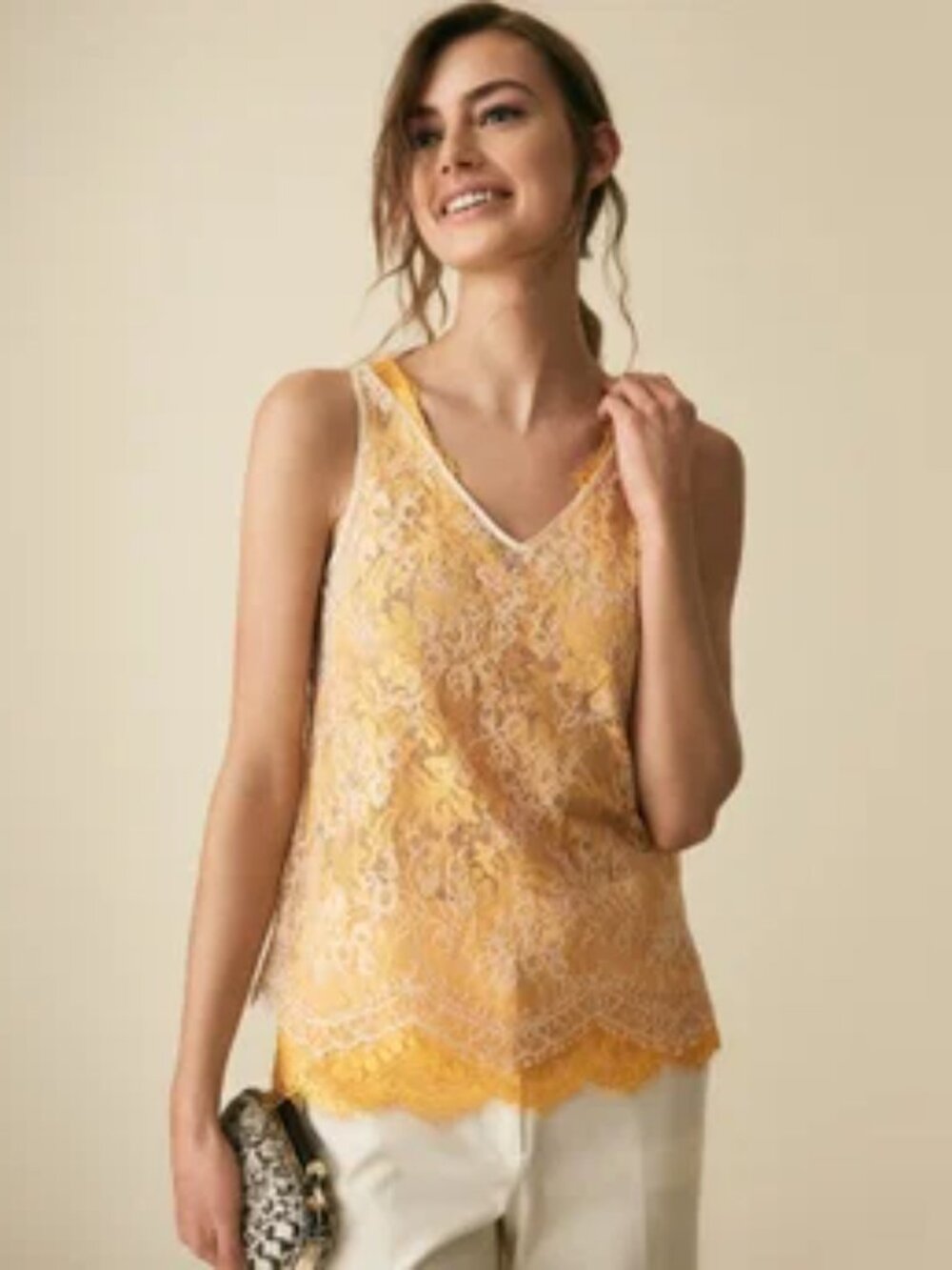 REISS Kodi Double Layered Yellow Lace Top US 4 / UK 8 NWT